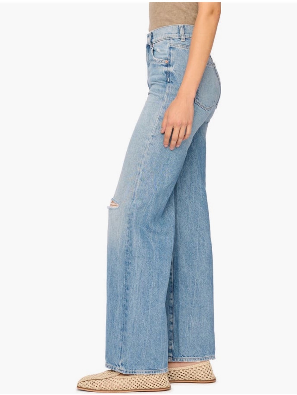 DL 1961 Ripped High Waist Wide Leg Crop Jeans Light Blue Wash Size 31/12 - Picture 2 of 16